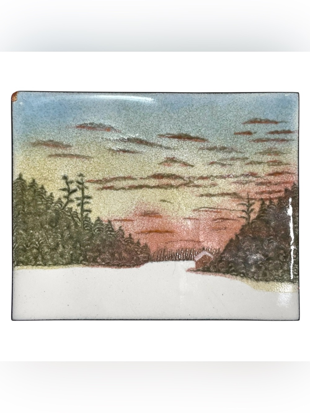 Vintage 1970s Enamel on Copper Plaque - Winter Scenery Quebec, Canada